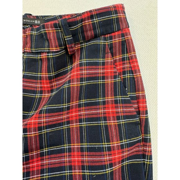 Zara Woman Plaid Trousers Size 2 Red & Black Classic Style - Picture 6 of 9